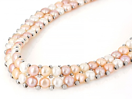 6.5mm Multi-Color Cultured Freshwater Pearl Rhodium Over Sterling Silver 18 Inch Strand Necklace - Size 18
