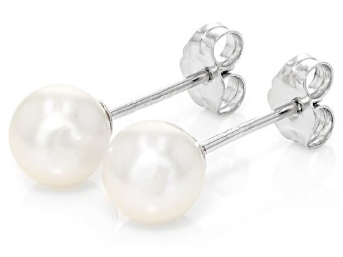 6.5mm White Cultured Freshwater Pearl Rhodium Over Sterling Silver Stud Earrings