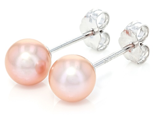 6.5mm Pink Cultured Freshwater Pearl Rhodium Over Sterling Silver Stud Earrings