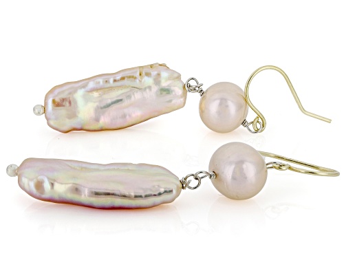 8.5mm Pink Cultured Freshwater Pearl 10k Yellow Gold Dangle Earrings
