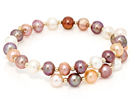Genusis™ 6-7mm Multi-Color Cultured Freshwater Pearl 14k Yellow Gold Wrap Bracelet