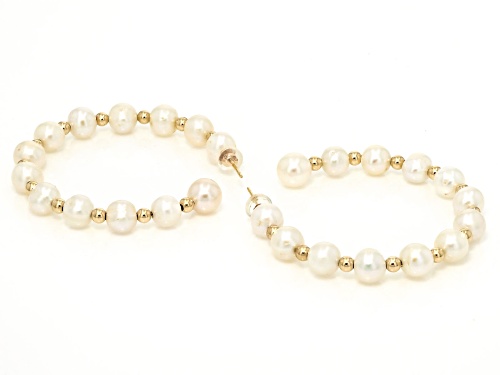 Genusis™ 6-7mm White Cultured Freshwater Pearl 14k Yellow Gold Hoop Earrings
