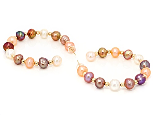 Genusis™ 6-7mm Multi-Color Cultured Freshwater Pearl 14k Yellow Gold Hoop Earrings