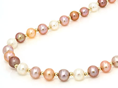 Genusis™ 6-7mm Multi-Color Cultured Freshwater Pearl 14k Yellow Gold 18 Inch Strand Necklace - Size 18