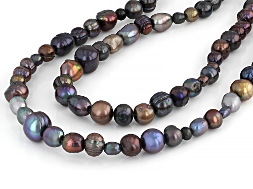 4-8mm Black Cultured Freshwater Pearl 36 Inch Endless Strand Necklace - Size 36