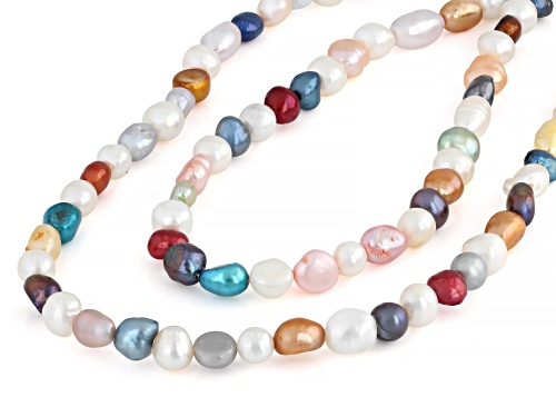 4-8mm Multi-Color Cultured Freshwater Pearl 60 Inch Endless Strand Necklace - Size 60