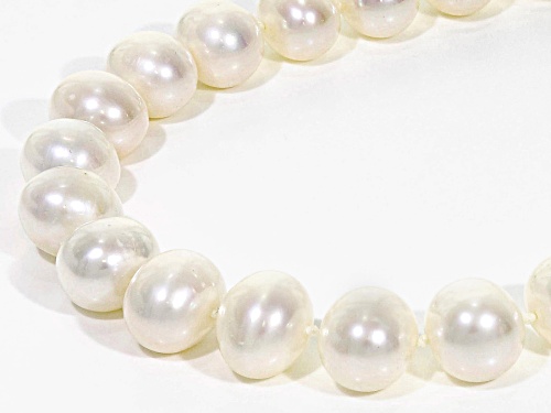 8.5-9mm White Cultured Freshwater Pearl Rhodium Over Silver Strand Necklace - Size 32
