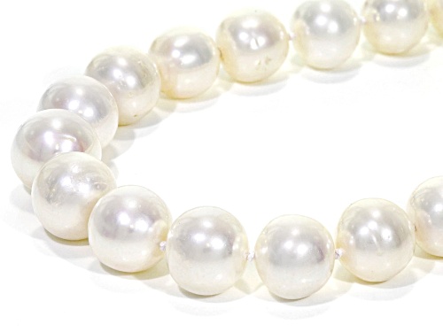 13-15mm White Cultured Freshwater Pearl Rhodium Over Sterling Silver 22 Inch Strand Necklace - Size 22