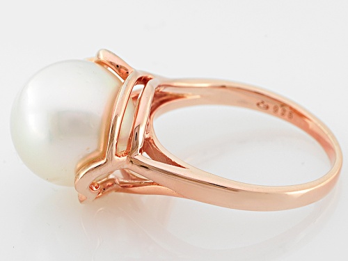 11mm White Cultured South Sea Pearl 18k Rose Gold Over Sterling Silver Solitaire Ring - Size 12