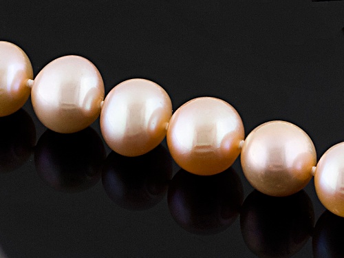 9.5-11mm Natural Peach Cultured Freshwater Pearl 14k Yellow Gold Strand Necklace - Size 18