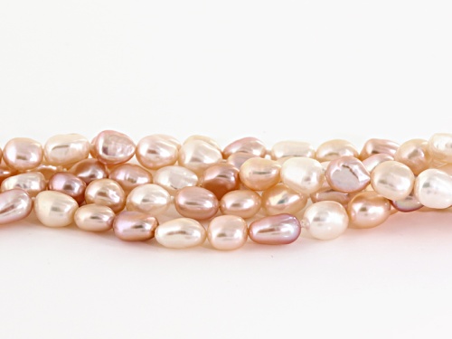 5-6mm Cultured Freshwater Pearl Rhodium Over Sterling Silver Multi-Strand Necklace - Size 18