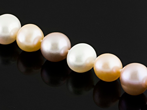 9-10mm Natural Pink, Peach, White Cultured Freshwater Pearl Rhodium Over Silver Strand Necklace - Size 18