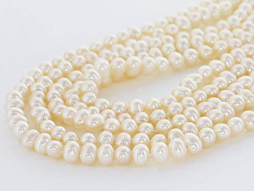 4.5-5mm White Cultured Freshwater Pearl Rhodium Over Sterling Silver Five-Strand Necklace - Size 18