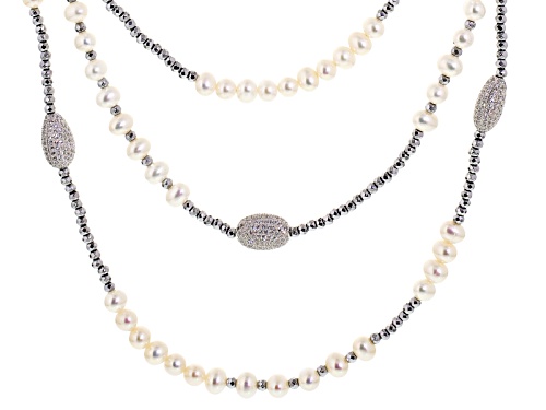 5.5-6mm Cultured Freshwater Pearl, 14.52ctw Bella Luce ® & Hematine Rhodium Over Silver Necklace - Size 20