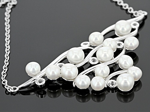 4-5mm White Cultured Freshwater Pearl With White Topaz Rhodium Over Silver 18 Inch Necklace - Size 18