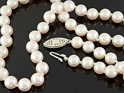 6.5-7mm White Cultured Japanese Akoya Pearl Rhodium Over Sterling Silver Strand 18