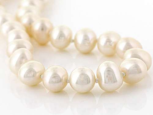 8-8.5mm White Cultured Freshwater Pearl Rhodium Over Sterling Silver Strand Necklace - Size 18