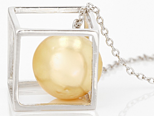 11-12mm Golden Cultured South Sea Pearl Rhodium Over Sterling Silver 18 Inch Necklace - Size 18