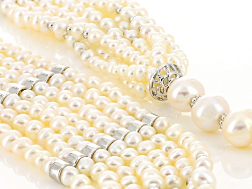 3-4.5mm/8-8.5mm Cultured Freshwater Pearl Rhodium Over Sterling Silver Multi-Strand 30 Inch Necklace - Size 30