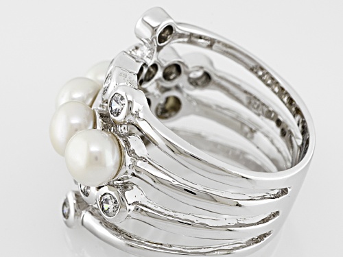 5mm White Cultured Freshwater Pearl With 1.40ctw Bella Luce® Rhodium Over Sterling Silver Ring - Size 5