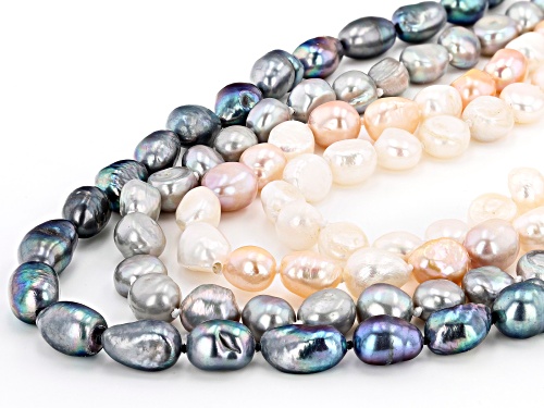 8-10mm White, Multi-Peach, Gray & Black Cultured Freshwater Pearl 63 Inch Strand Necklace Set Of 4 - Size 63