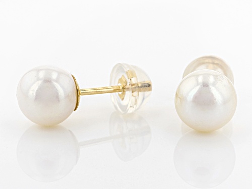 6-7mm White Cultured Japanese Akoya Pearl 14k Yellow Gold Stud Earrings