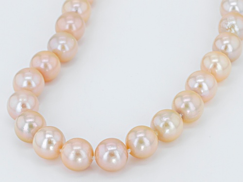 11.5-13.5mm Cultured Natural Peach Freshwater Pearl Rhodium Over Silver 22 Inch Strand Necklace - Size 22