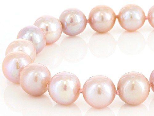 9-10mm Pink Cultured Freshwater Pearl Rhodium Over Sterling Silver 18 Inch Strand Necklace - Size 18