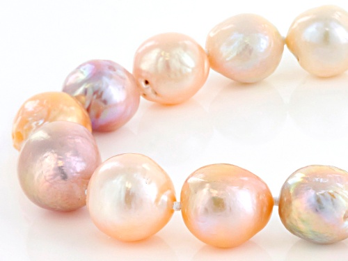 12-15mm Pink Cultured Freshwater Pearl Rhodium Over Sterling Silver 20 Inch Strand Necklace - Size 20
