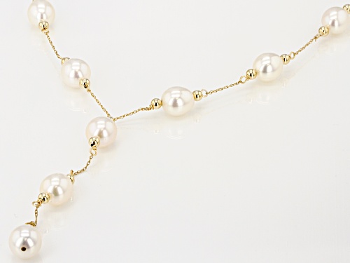 8-9mm White Cultured Freshwater Pearl 14k Yellow Gold 18 Inch Beaded Necklace - Size 18