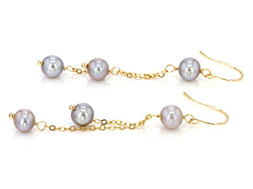 5-6mm Gray Cultured Freshwater Pearl 10k Yellow Gold Dangle Earrings