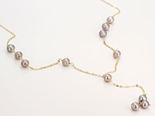 5-6mm Gray Cultured Freshwater Pearl 10k Yellwo Gold 18 Inch Y Necklace With 2 Inch Extender - Size 18