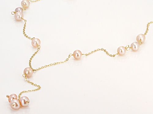 5-6mm Pink Cultured Freshwater Pearl 10k Yellow Gold 18 Inch Y Necklace With 2 Inch Extender - Size 18