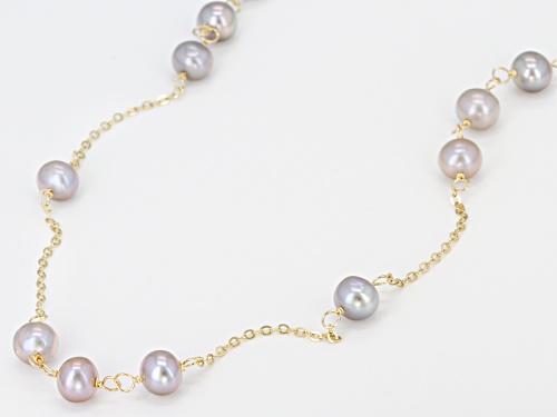 5-6mm Gray Cultured Freshwater Pearl 10k Yellow Gold 24 Inch Station Necklace - Size 24