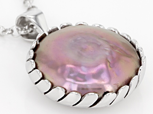 16mm Pink Cultured Freshwater Pearl Rhodium Over Sterling Silver Pendant With Chain
