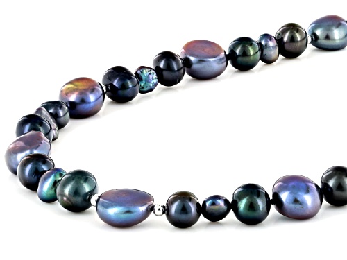 6-11mm Black Cultured Freshwater Pearl Rhodium Over Sterling Silver 60 Inch Endless Strand Necklace - Size 60