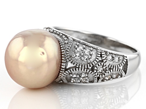 Genusis™ 11-12mm Pink Cultured Freshwater Pearl & White Topaz Rhodium Over Sterling Silver Ring - Size 11