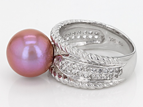 Genusis™ 11mm Pink Cultured Freshwater Pearl & White Topaz Rhodium Over Sterling Silver Ring - Size 12