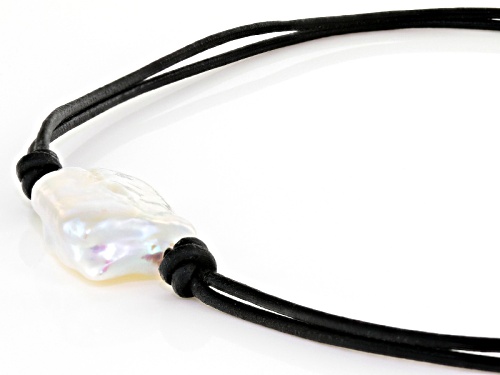 8.5-25mm White Cultured Freshwater Pearl 18 Inch Black Leather Cord Necklace - Size 18