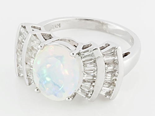 2.00ct Oval Ethiopian Opal With 1.52ctw Baguette White Zircon Sterling Silver Ring - Size 11