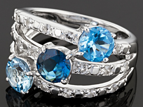 3.03ctw London Blue, Swiss Blue And Glacier Topaz™ With .42ctw White Topaz Sterling Silver Ring - Size 8