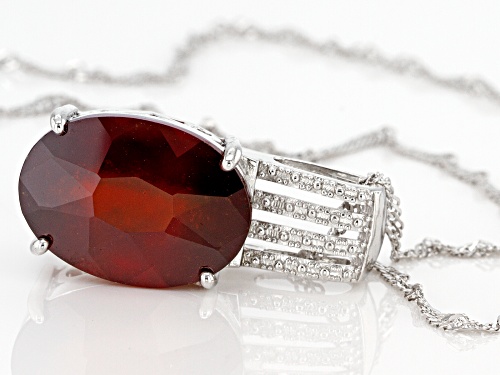 12.50ct Oval Hessonite Garnet Rhodium Over Sterling Silver Solitaire Pendant With Chain