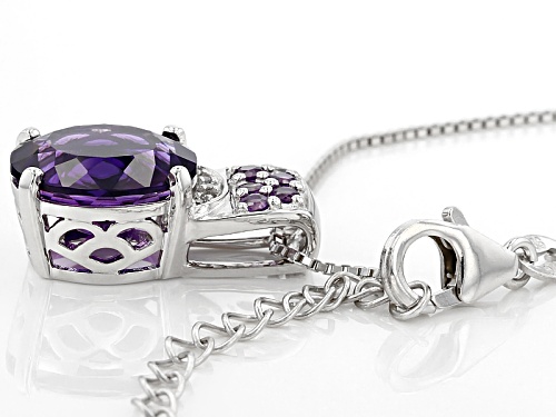 3.49ct Oval and Round .17ctw Moroccan Amethyst, .03ctw White Zircon Silver Pendant W/Chain