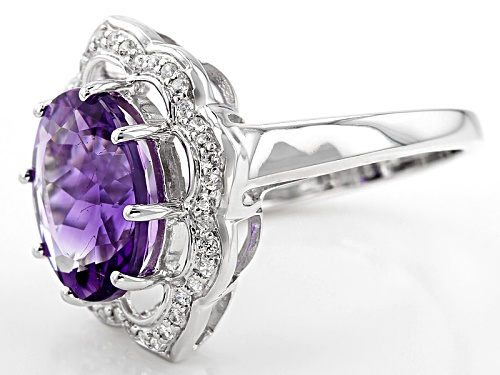 3.49ct Oval Moroccan  Amethyst With .24ctw White Zircon Sterling Silver Ring - Size 7