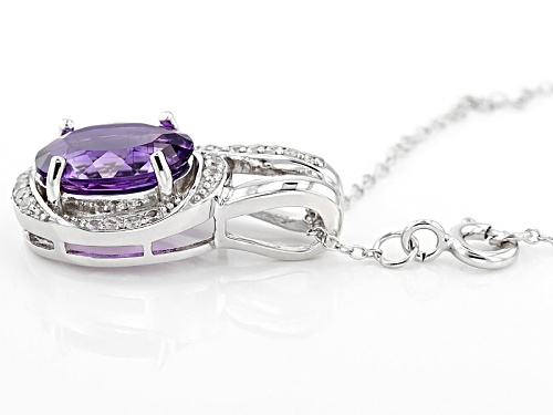 2.64ct Oval Moroccan Amethyst And .19ctw Round White Zircon Sterling Silver Pendant With Chain