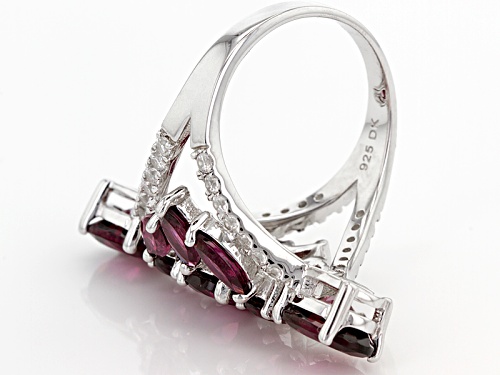 5.34ctw Round, Oval, And Marquise Raspberry color Rhodolite With .43ctw Zircon Silver Ring - Size 5