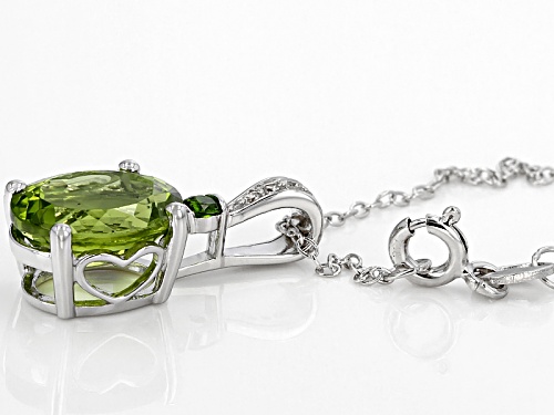 2.97ct Manchurian Peridot™, .07ct Chrome Diopside, And .04ctw Zircon Silver Pendant With Chain