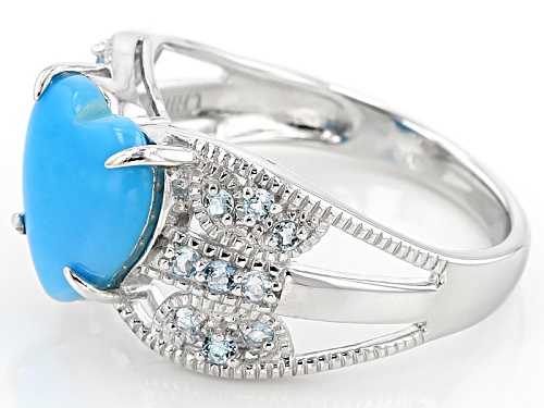 10mm Heart Shape Sleeping Beauty Turquoise And .28ctw Glacier Topaz™ Sterling Silver Ring - Size 9