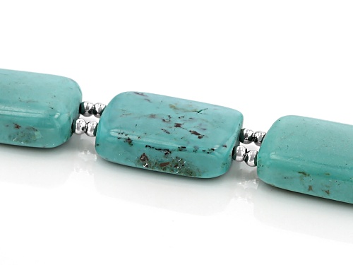 17.50x12.00mm Rectangular Turquoise Sterling Silver Bead Bracelet - Size 7.25