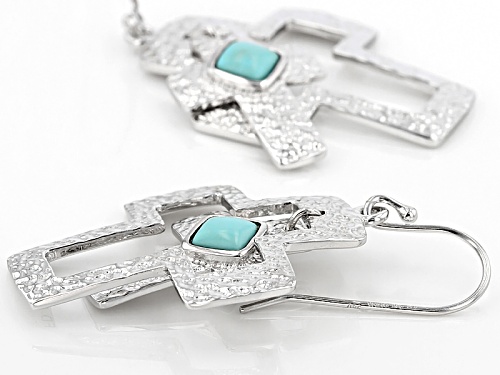 5mm Square Mexican Campitos Turquoise Sterling Silver Dangle Cross Earrings